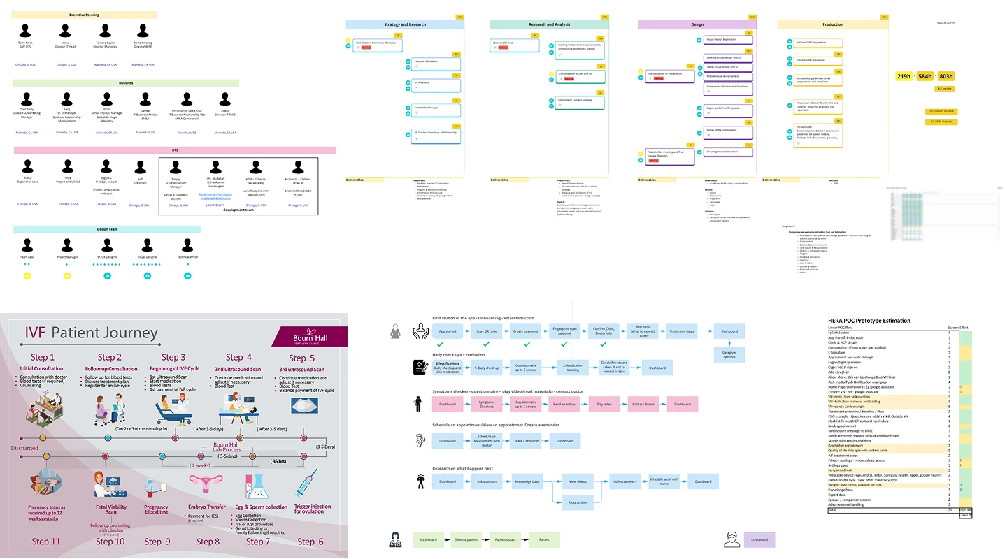 IVF journey mapping, phased planning, and prioritization artifacts used to define the product architecture.